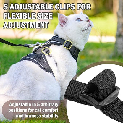 PUPTECK Cat Harness and Leash Set Escape Proof for Walking, Breathable Mash Vest Adjustable Harness for Cats Puppy Small Animals, Reflective at Night, Black Medium