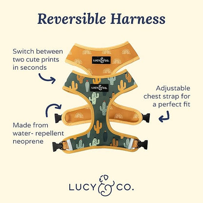 Lucy & Co. Looking Sharp, Cute Reversible Dog Harness Walking Halter - Best Designer Pet Harnesses for Medium Dogs - Padded Adjustable Vest for Easy Walking (X-Large)