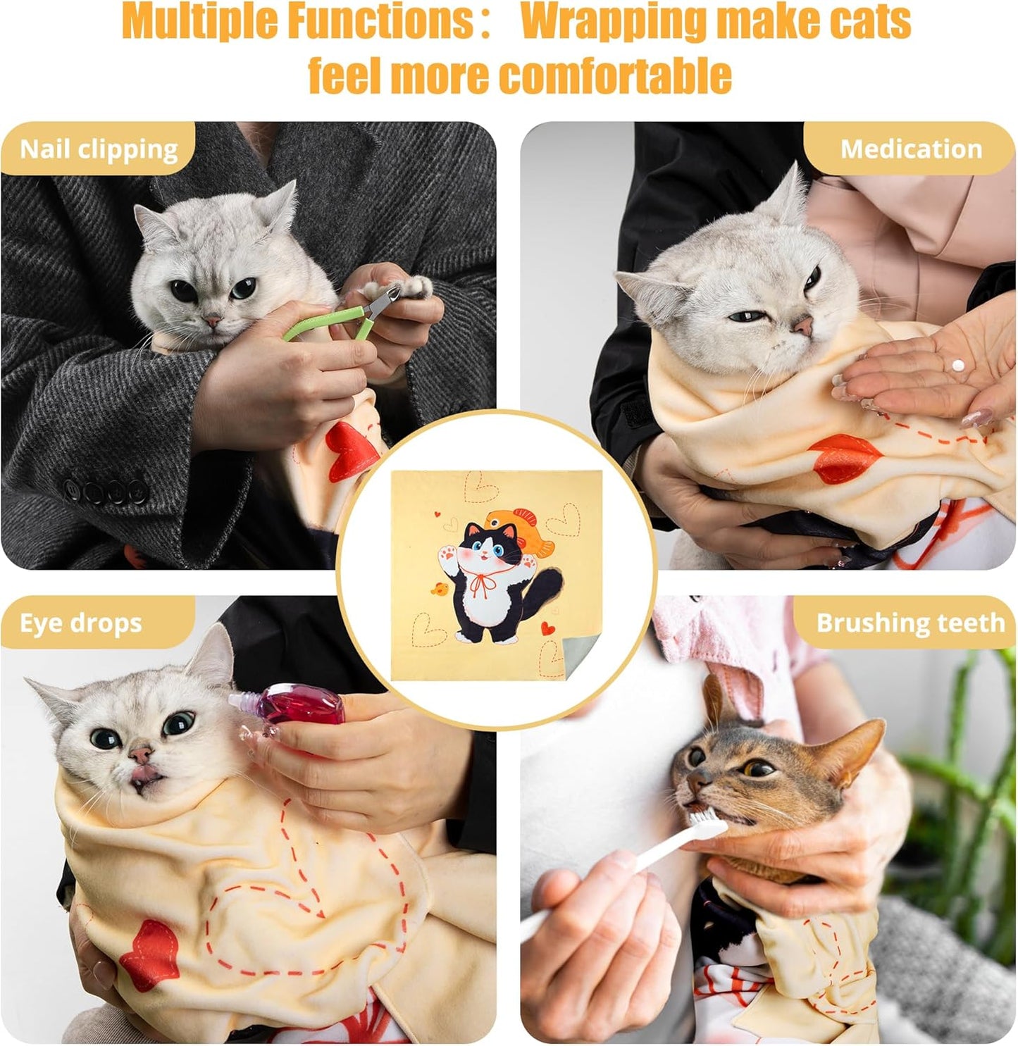 Cat Grooming Wrap,Anti-Escape Cat Wrap for Grooming,Self-Adherent Soft Cat Blanket to Wrap,Clip Nails, Anti-Bite, Anti-Scratch,Cat Calming Wrap,Cat Burrito Wrap,Swaddle Wrap Pet Tool Large Size