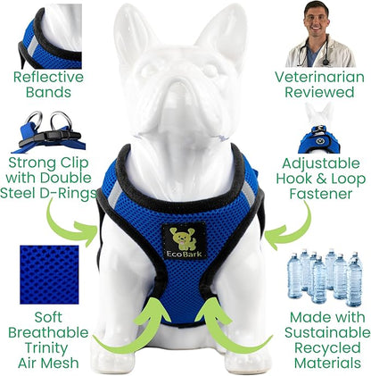 EcoBark Step in Dog Harness Reflective Soft Ultra Padded Mesh Dog Harnesses for XXS, XS, Small, and Medium Dogs Eco-Friendly Comfort Secure Halter No Pull Adjustable Pet Vest (XXXS, Royal Blue)