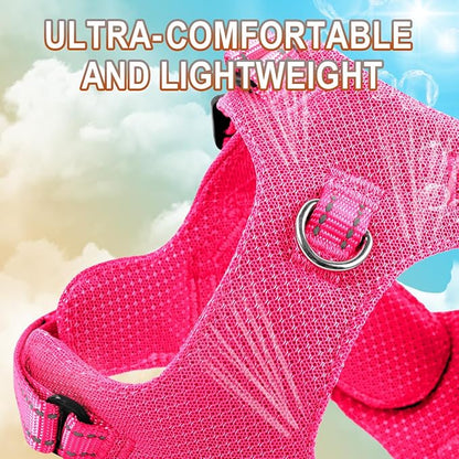 Dog Harness Step in Dog Vest Harness, Reflective Adjustable Puppy No Pull Harness Breathable Soft for Small and Medium Dogs Cats, Pink, S