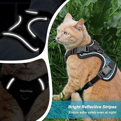 Cat Harness and Leash for Walking Escape Proof Soft Adjustable Cat Leash Breathable Honeycomb Structure Comfortable Vest Easy to Wear Kitten Harness for Outdoor Travel, Honeycomb Blue, S