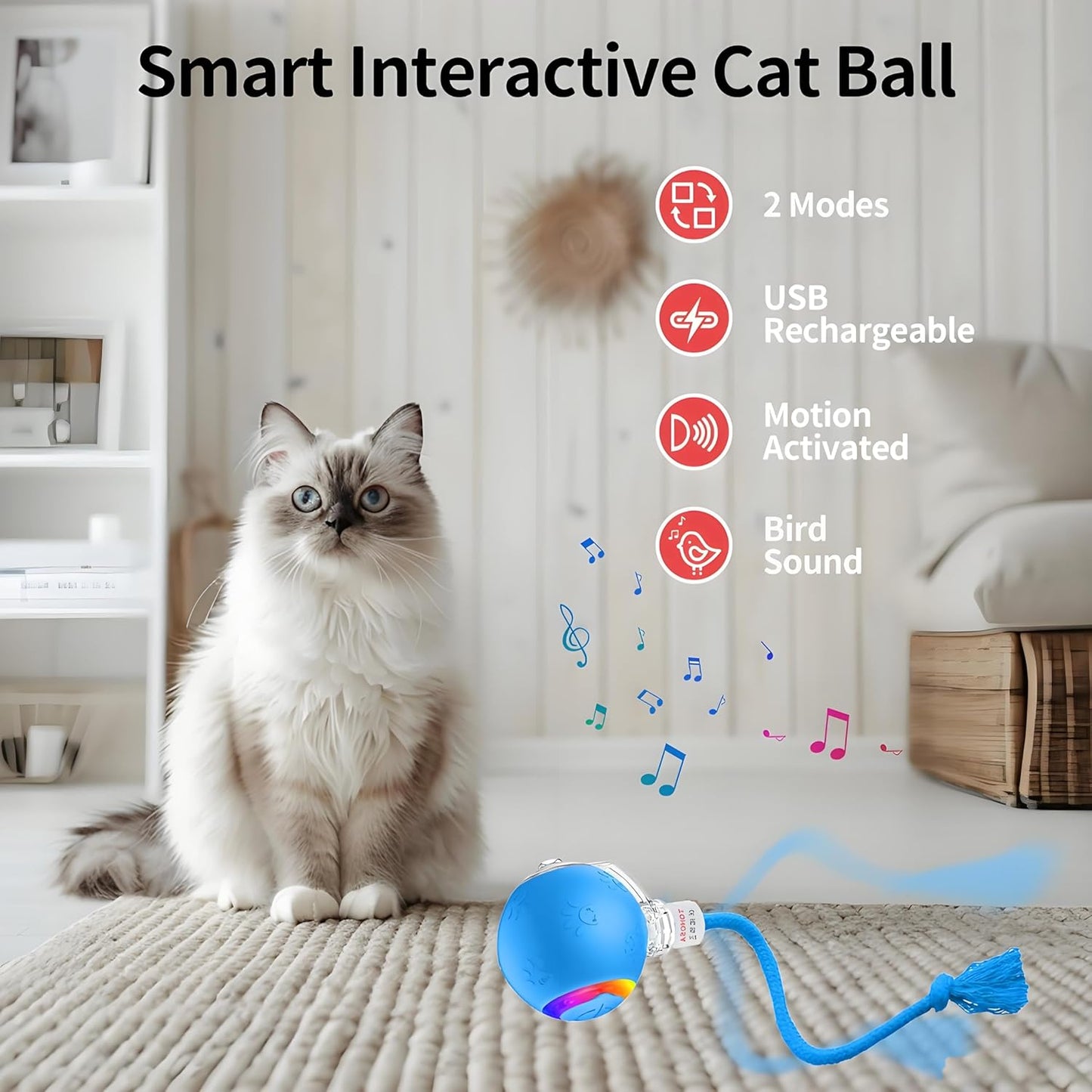 Interactive Cat Ball Toy – Motion Activated, RGB Lighting, 3 Motion Modes-Automatic Cat Ball for Bored Indoor Cats(Blue)
