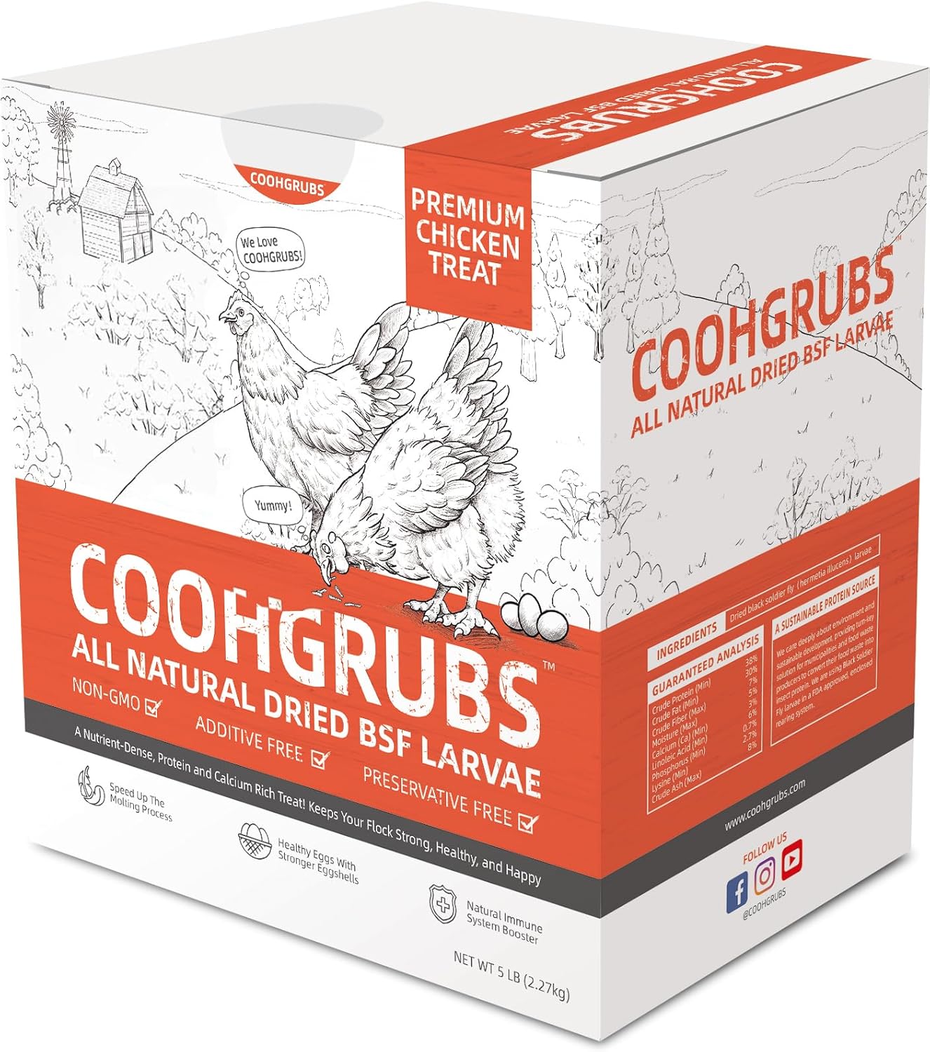 Dried Black Soldier Fly Larvae for Chickens, High-Calcium 85X More Than Mealworms Bird Treats, 5-lb Box