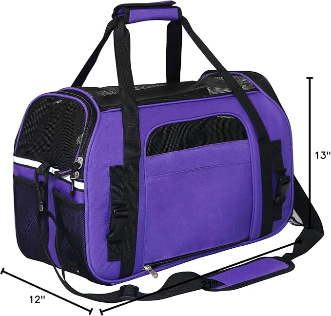 EliteField Soft Pet Carrier (3 Year Warranty, Airline Approved) Soft Sided Dog Puppy Cat Carrier Travel Bag (X-Large: 21" L x 12" W x 13" H, Purple)