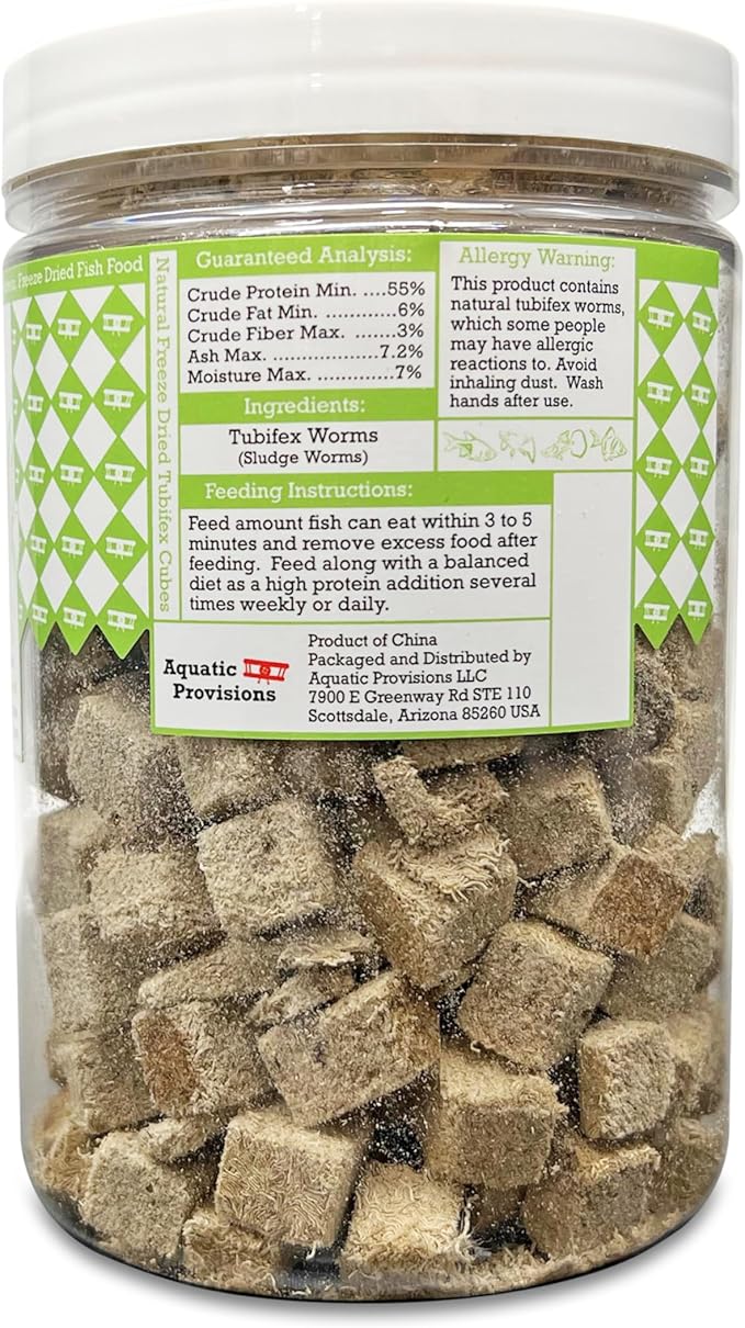 Freeze Dried Tubifex Cubes 3 oz, Fish Food for Freshwater and Marine Aquarium Fish