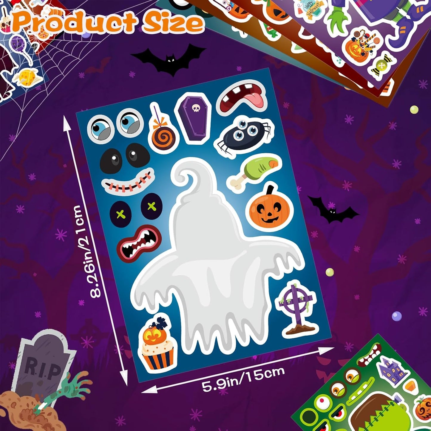 48 Sheets Halloween Make a Face Stickers for Kids, 16 Design Make Your Own Character Mix and Match Stickers Sheets Halloween Party Crafts Trick or Treat