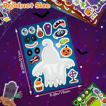 48 Sheets Halloween Make a Face Stickers for Kids, 16 Design Make Your Own Character Mix and Match Stickers Sheets Halloween Party Crafts Trick or Treat