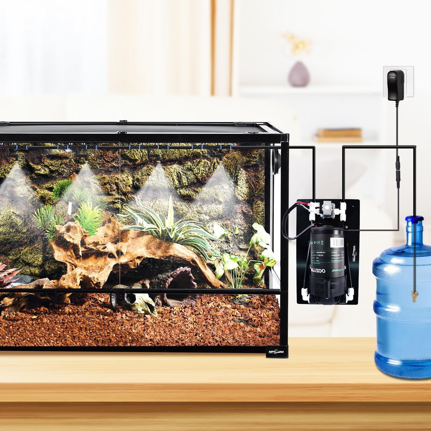 REPTI ZOO Misting System with Timer, Reptile humidifier with 4 Spray Nozzles & 2 Drip Nozzles, Low Noise Self-Priming Pump, Mister System for Reptile Amphibians Habitat, Botanical Gardens