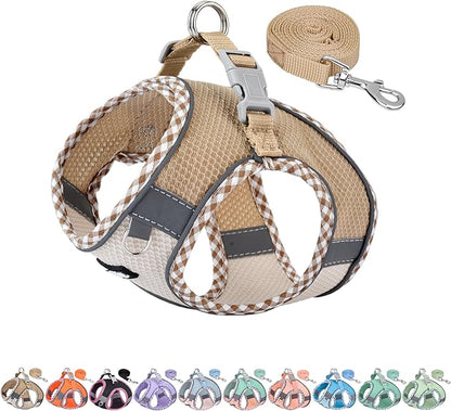AIITLE Escape-Proof Dog Harness - Extra Soft Jacquard Fabric with Moisture-Wicking Lining, Adjustable Fit for Boston Terrier, Pekingese - Running, Playdates, Outdoor Adventures (Brown-Beige, L)