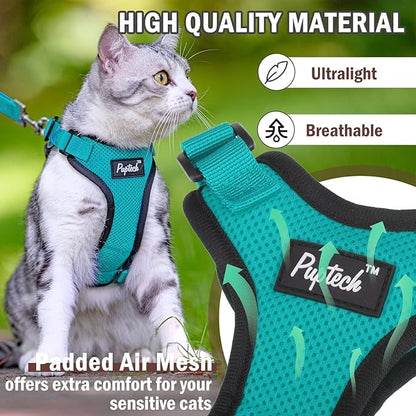 PUPTECK Cat Harness and Leash Set Escape Proof for Walking, Breathable Mash Vest Adjustable Harness for Cats Puppy Small Animals, Reflective at Night, Green Medium