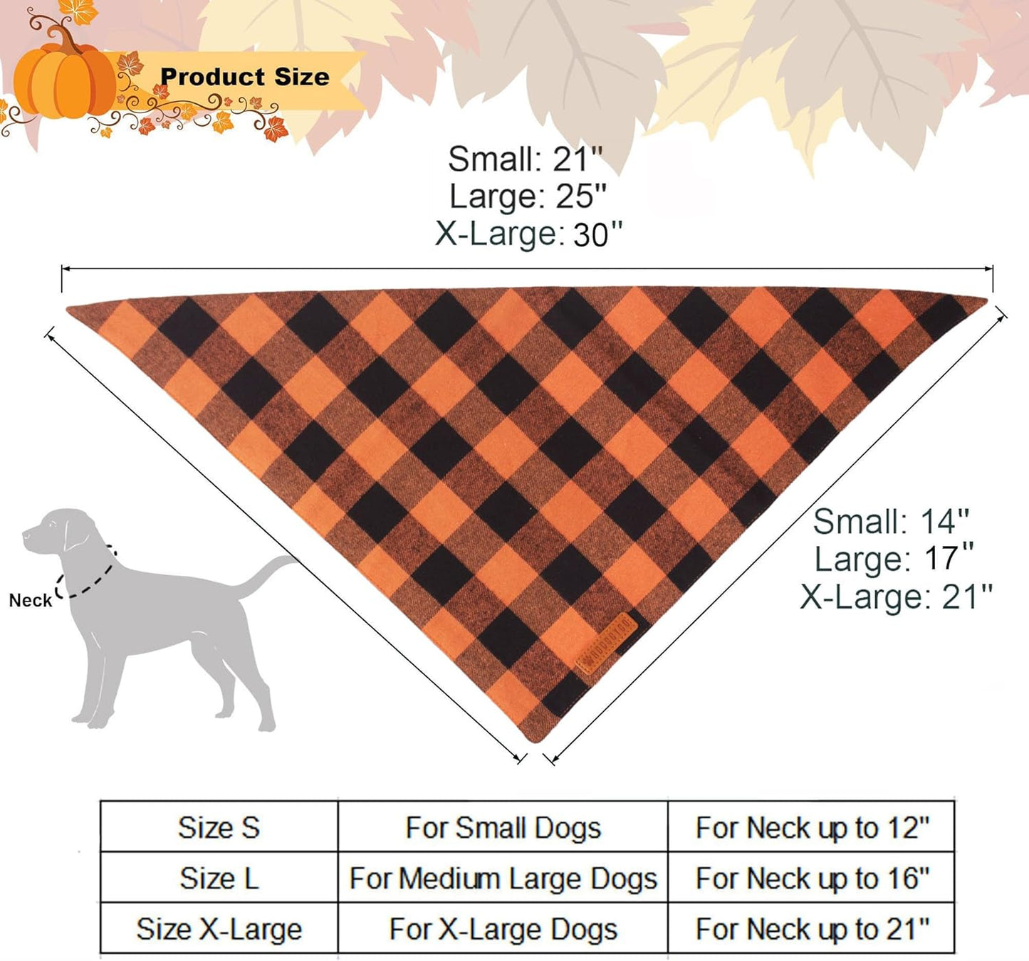 ADOGGYGO Fall Dog Bandanas 2 Pack, Halloween Thanksgiving Holiday Pet Scarf, Multiple Sizes Offered, Orange Plaid Fall Bandana for Medium Large Dogs (Large)