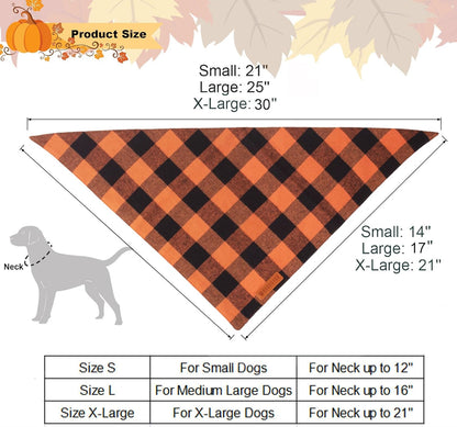 ADOGGYGO Fall Dog Bandanas 2 Pack, Halloween Thanksgiving Holiday Pet Scarf, Multiple Sizes Offered, Orange Plaid Fall Bandana for Medium Large Dogs (Large)