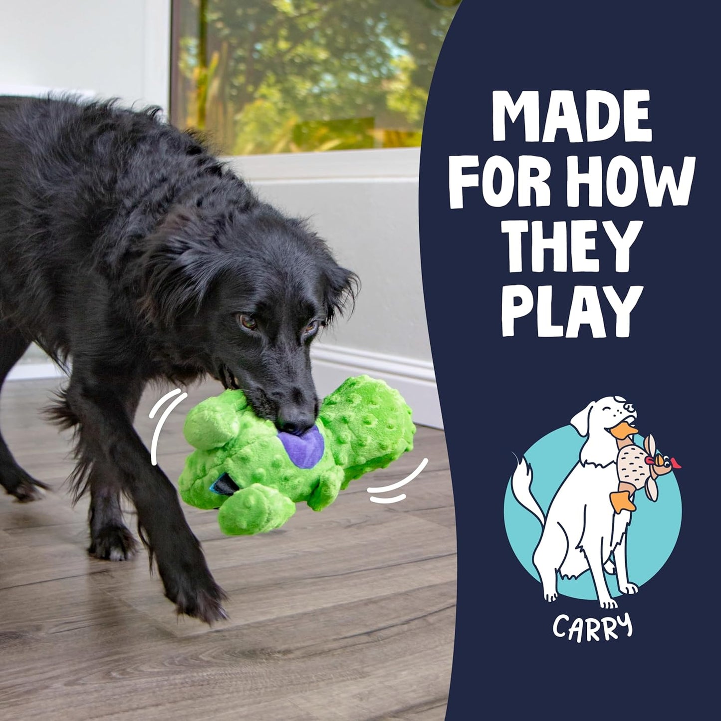 goDog Dinos T-Rex Squeaky Plush Dog Toy, Chew Guard Technology - Green, Large