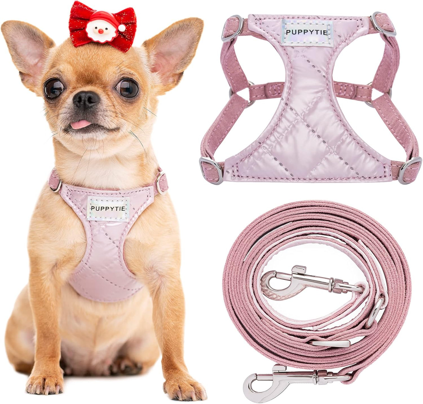 No Pull xs Dog Harness with Multifunction Dog Leash,Soft Adjustable No Choke Escape Proof Pet Harness Vest,Glossy Pink,XXS