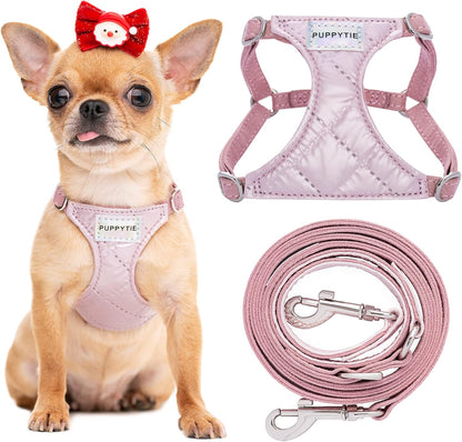 No Pull xs Dog Harness with Multifunction Dog Leash,Soft Adjustable No Choke Escape Proof Pet Harness Vest,Glossy Pink,XXS