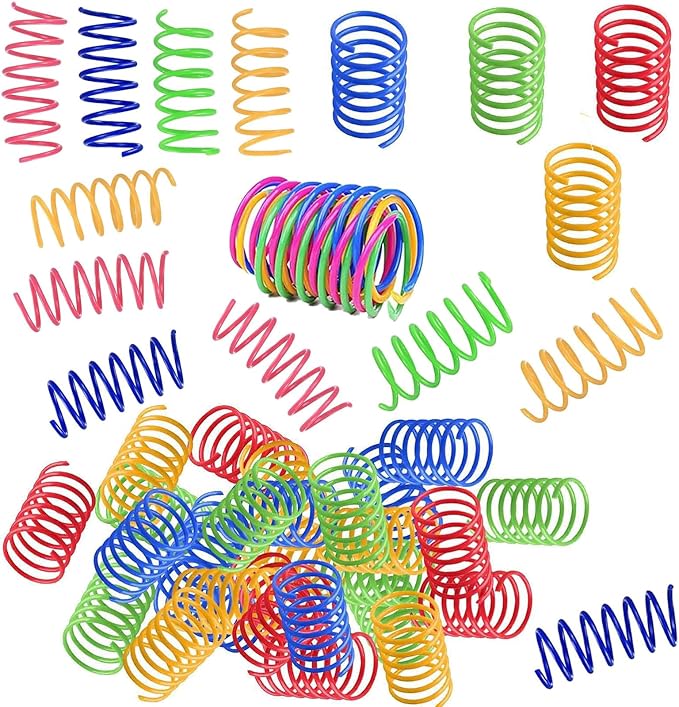 64 PCS Cat Spring Toys for Kittens - Colorful Spiral Design, BPA-Free Durable Plastic - Interactive Cat Toys for Swatting, Biting, Hunting - Keep Kittens Active, Entertained & Fit
