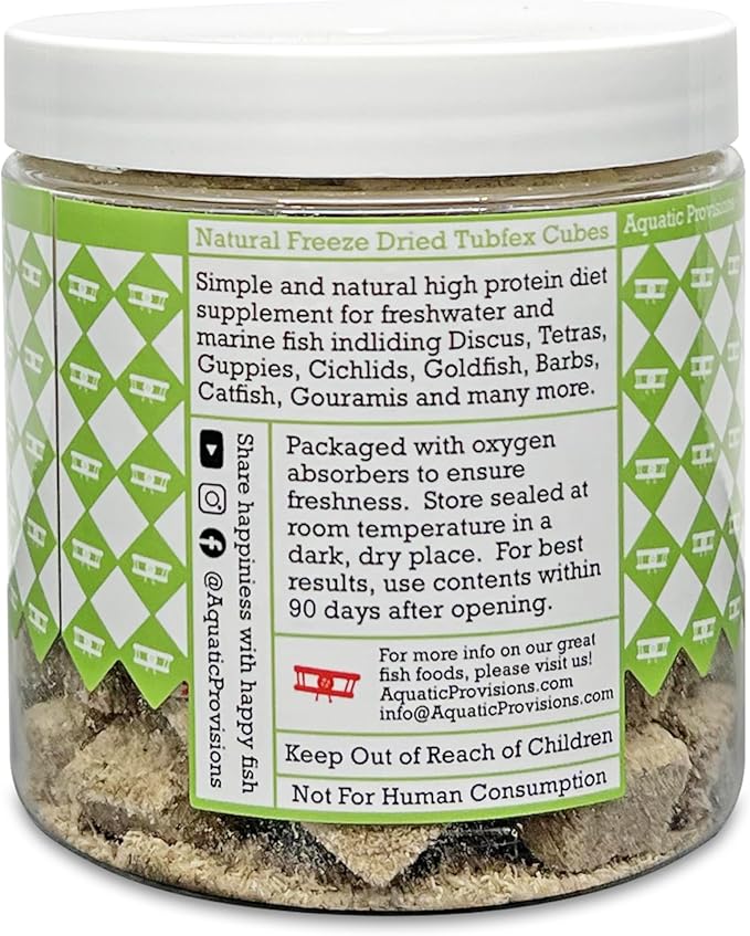 Freeze Dried Tubifex Cubes 1 oz, Fish Food for Freshwater and Marine Aquarium Fish