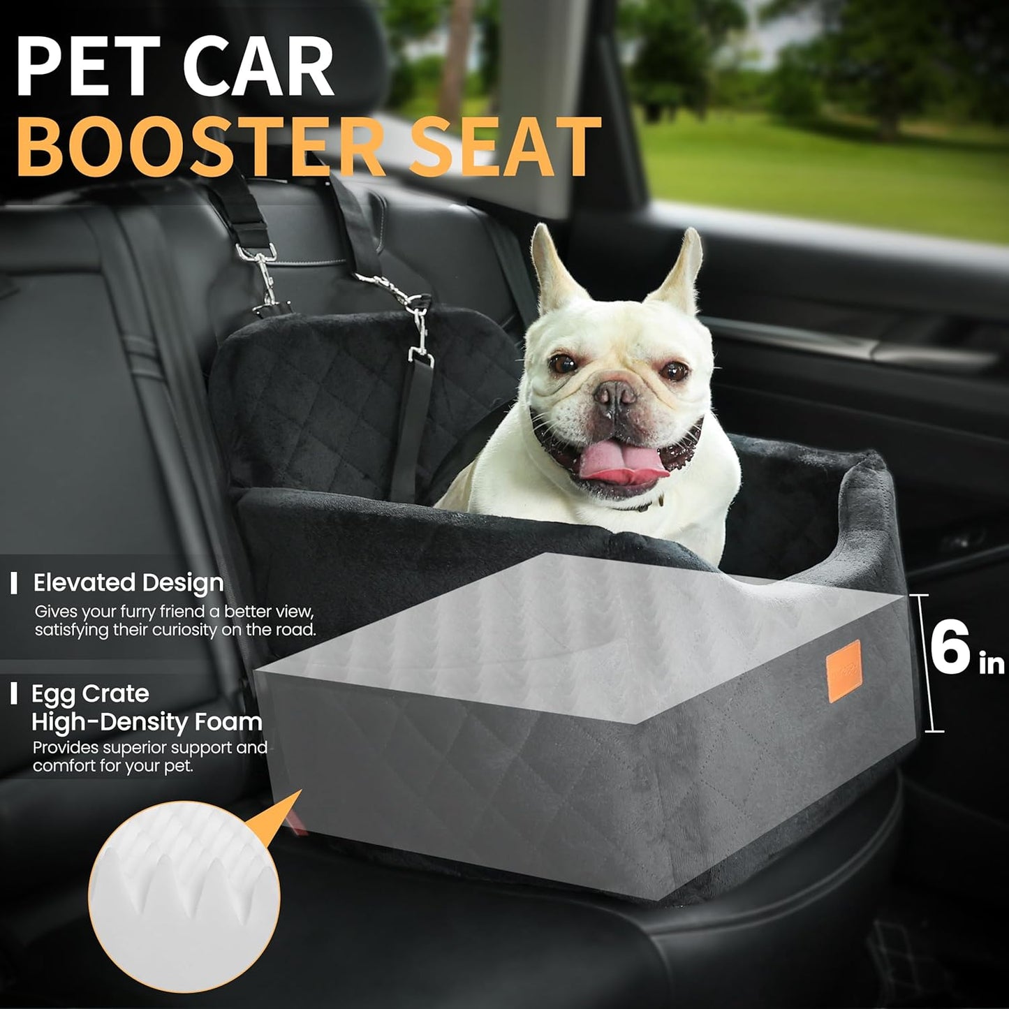 Dog Car Seat for Small Dog with Washable Mat, Memory Foam Booster Seat for Dogs Under 30lb, Elevated Pet Seat with Pockets, Anti-Slip Bed for Car, Perfect for Front & Back Seats with Safety Leash