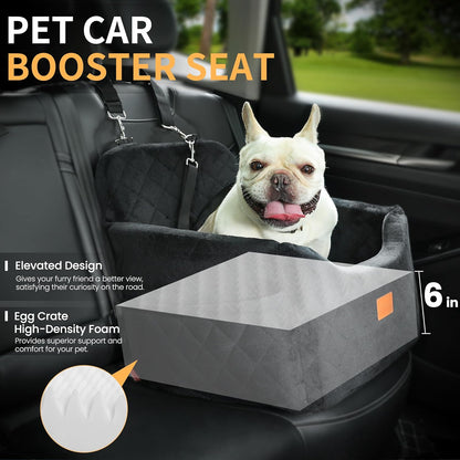 Dog Car Seat for Small Dog with Washable Mat, Memory Foam Booster Seat for Dogs Under 30lb, Elevated Pet Seat with Pockets, Anti-Slip Bed for Car, Perfect for Front & Back Seats with Safety Leash