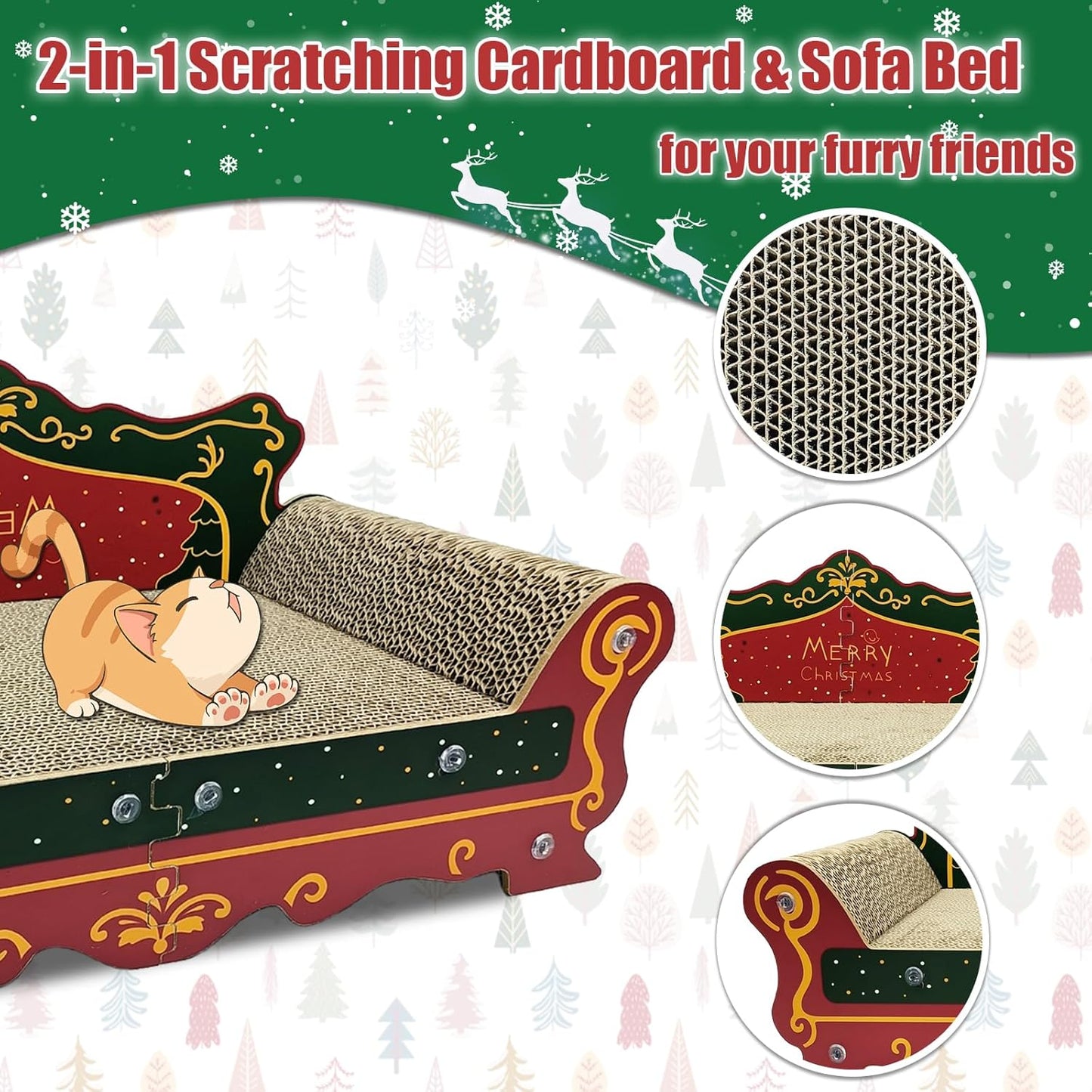 Luxury Cardboard Cat Scratcher Sofa Bed Couch Shaped Cat Scratching Board, Cat Scratch Lounge with Catnip,Cat Scratcher for Indoor Cats(Xmax)