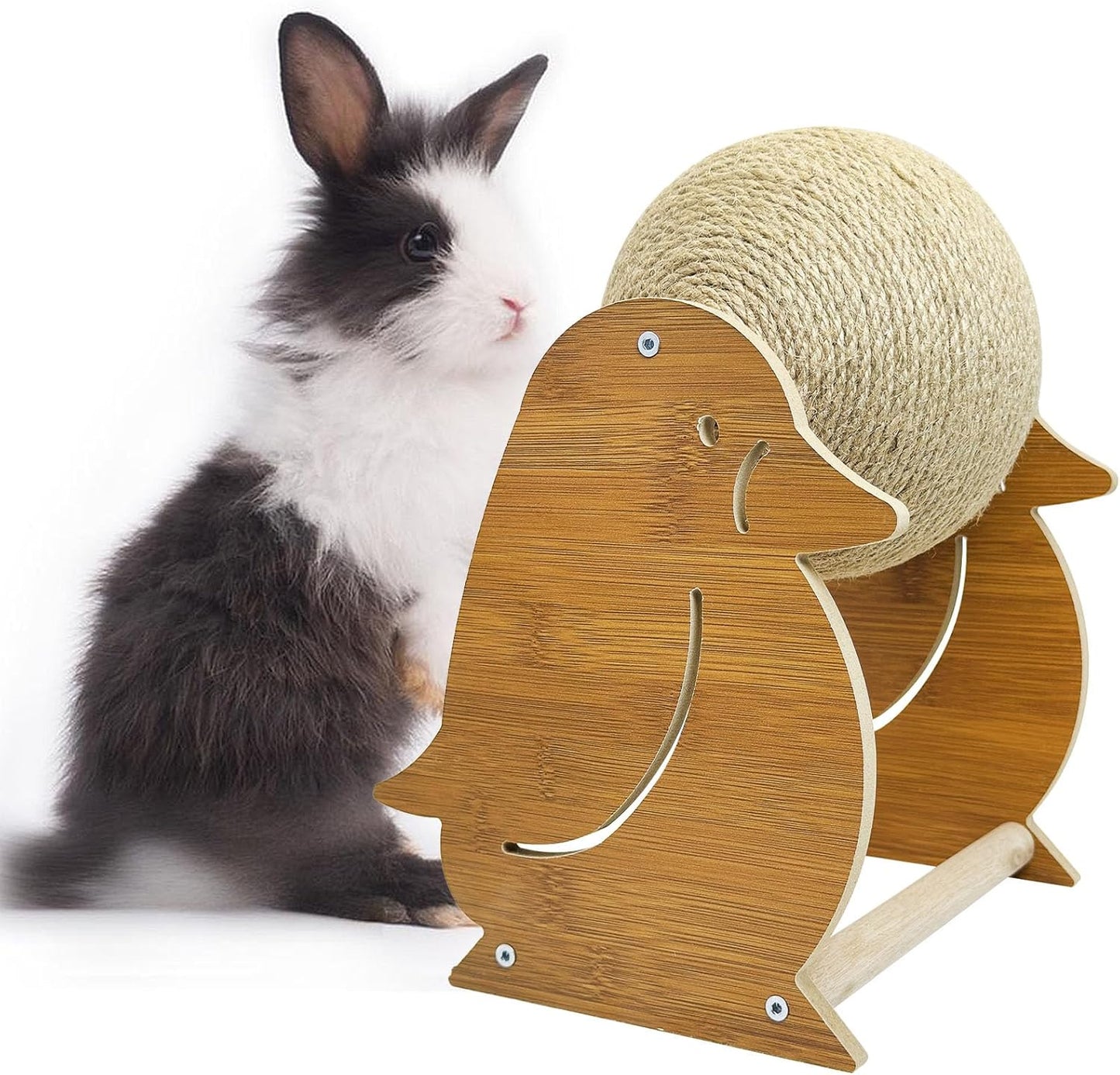 Fhiny Rabbit Scratch Toy, Natural Sisal Bunny Toy Scratching Ball Cute Sisal Bunny Claw Scratcher Ball Rabbit Enrichment Interactive Scratching Post for Kittens Ferrets Penguins Shape