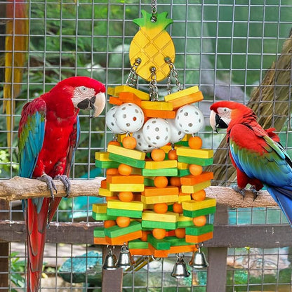Large Wooden Bird Toys for Parrots, Cockatoos, Cockatiels, and Parakeets, Safe and Durable Shredding Cage Toy for Engaging Play Things (Pineapple)
