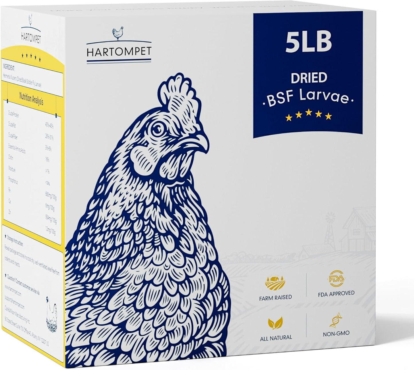 Nutrient-Rich Chicken Feed - 5LB Dried Black Soldier Fly Larvae, 100% Natural, 85X More Calcium Than Mealworms, Ideal for Molting & Laying Hens, Ducks, and Wild Birds, Reptiles and Hedgehogs