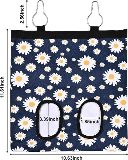Upgraded Rabbits Hay Feeder Bag for Bunny, Guinea Pigs, Chinchillas - Hanging Washable 2-Hole Hay Dispenser with 600D Oxford Fabric, Small Animal Cage Accessories (Blue Daisy)