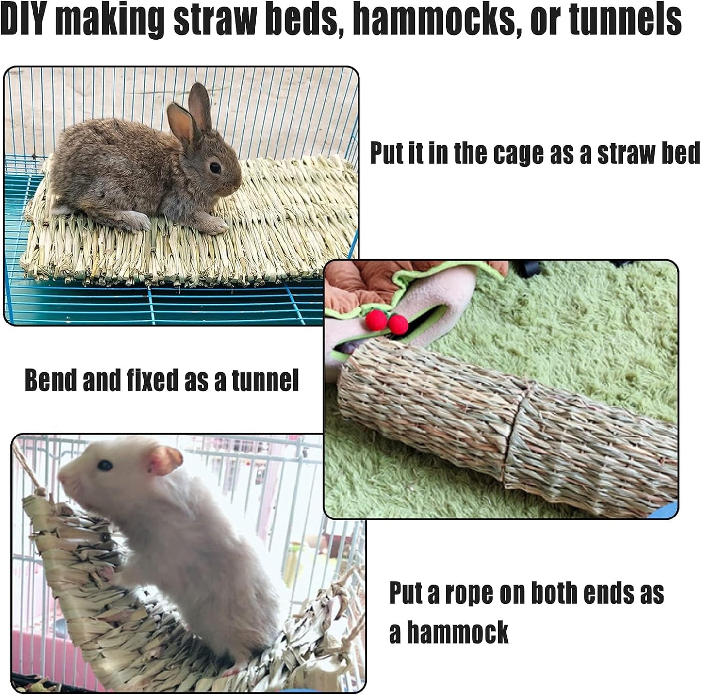 Hamiledyi Rabbit Grass Mat 15.75"x11" Large Natural Woven Hamster Grass Bed Nest Small Animal Handmade Bedding Hay Mat Chewing Play Toy for Guinea Pig Chinchilla Rabbit Squirrel Hedgehog(6 Pack)