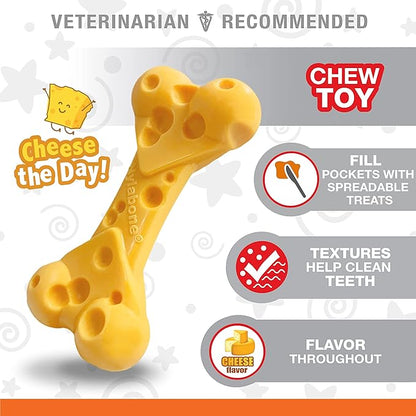Nylabone Cheese Bone Power Chew Toy for Dogs, Cute Dog Toys for Aggressive Chewers, Cheese Flavor, Medium Dogs - Up to 35 lbs, 1 Count