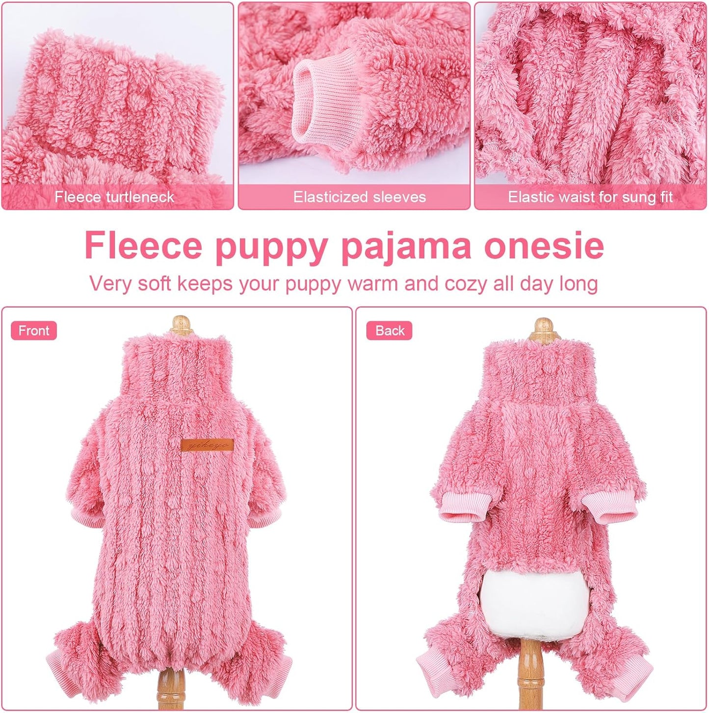 Dog Sweater for Small Dogs, XXS Dog Sweaters Turtleneck Doggie Pajamas Jumpsuits, Small Doggy Clothes Girl Boy, Cold Weather Puppy Onesie Outfits Yorkie Chihuahua Apparel, Rose, XS