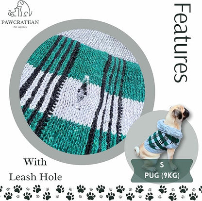 Cute Sweater for Dogs and Cats Soft Flannel Pet Outfit Warm and Cozy Animal Hoodie Small to Large Pet Clothes for Halloween Parties and Everyday Wear (Medium, Green Checkered with Hat)