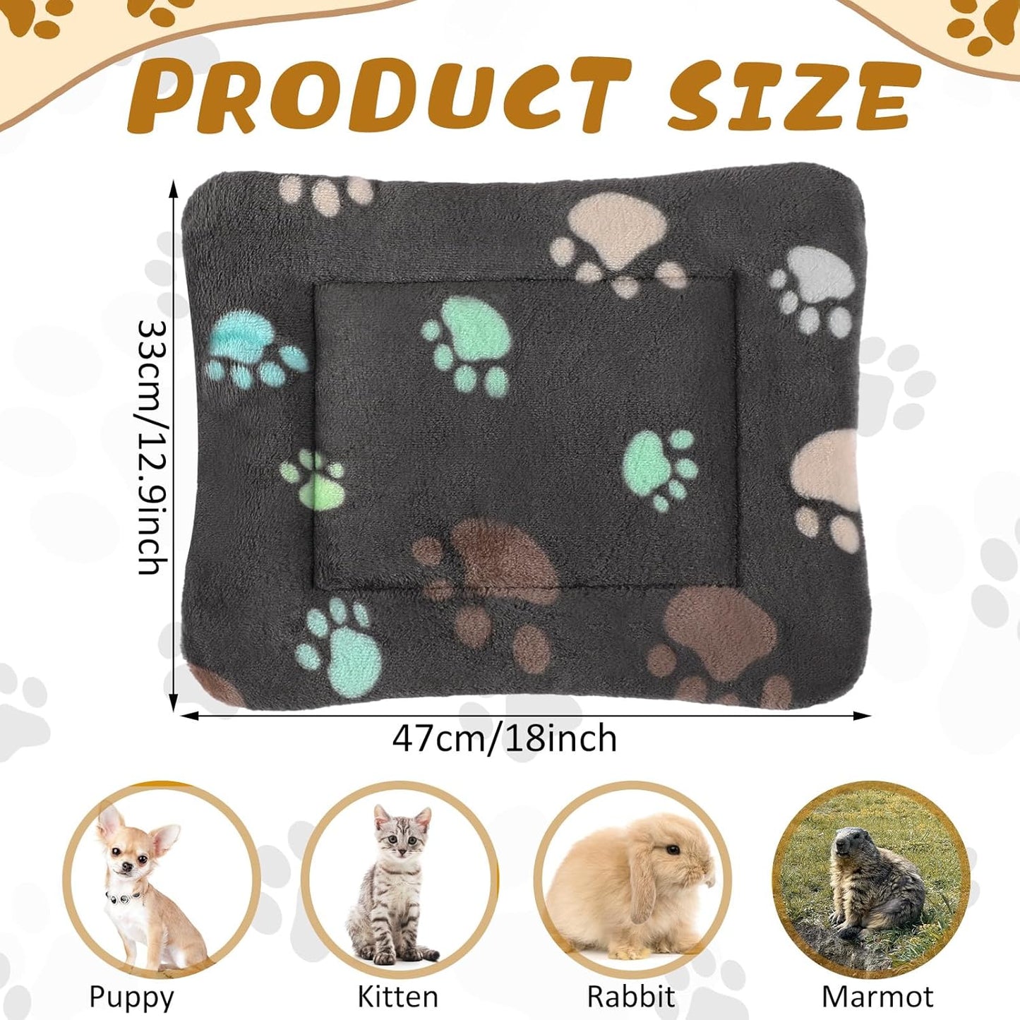 Tuanse 4 Pack Ultra Soft Dog Cat Bed Mat with Cute Prints Reversible Fleece Dog Crate Kennel Pad Cozy Washable Thickened Hamster Guinea Pig Pet Bed Mat for Small Animals(13 x 19 Inches,Black)