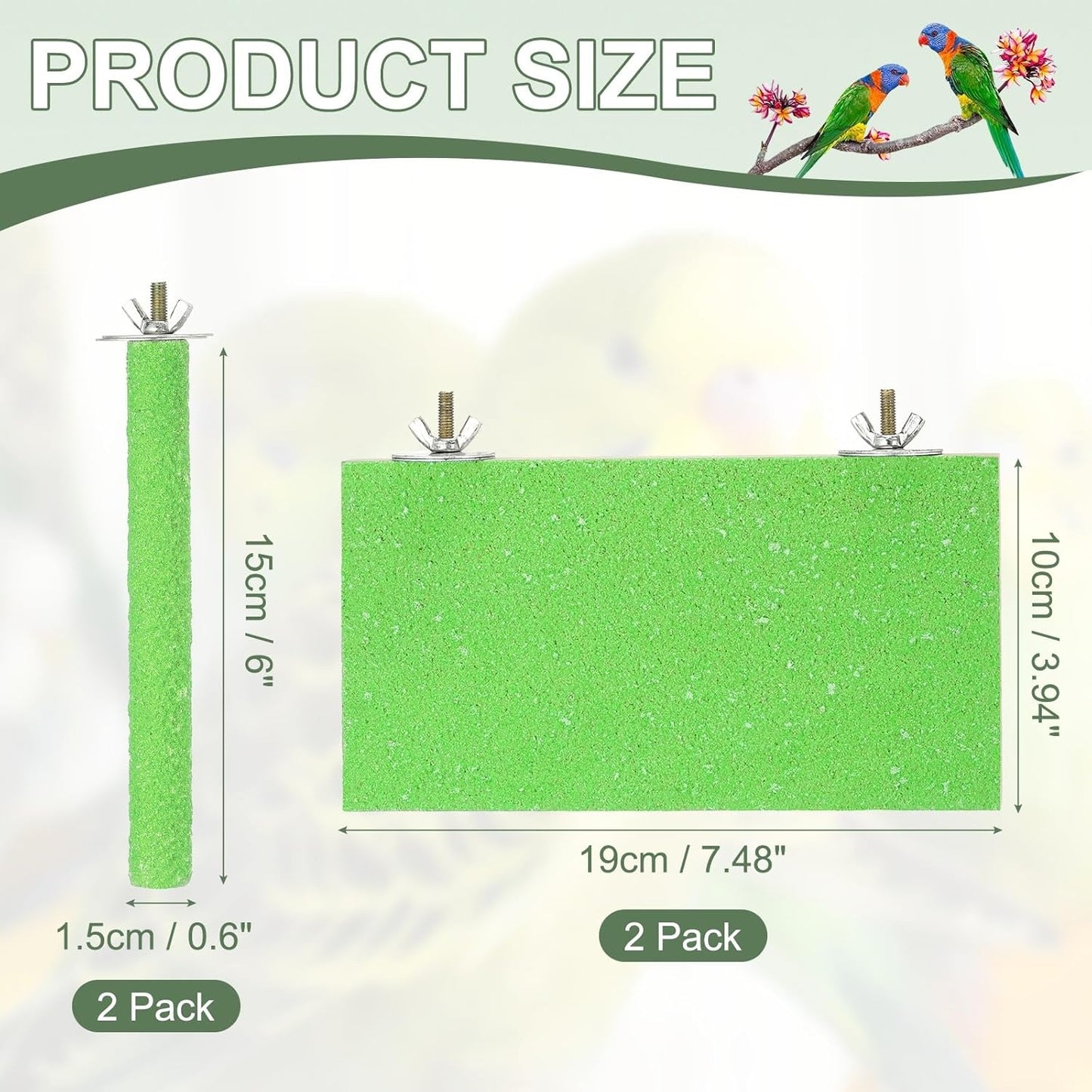 Bird Perch Stand, Wooden Parrot Perch Stand Toy, Paw Grinding Stick, Bird Cage Accessories, 7.48 x 3.94in (Green, 2 Pcs) Birds Toys Intended for Cage/Parakeets/Conure/Budgie
