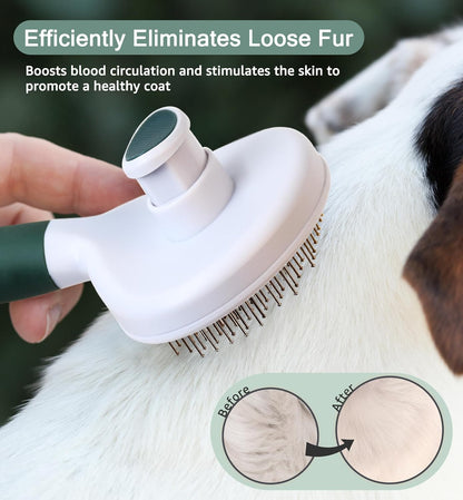 Pet Self-Cleaning Slicker Brush for Dogs & Cats, Deshedding Grooming Comb, Removes Loose Undercoat Hair & Mats, Skin-Friendly Massaging Tool for Long/Short Fur, Large & Small Breeds (Green)