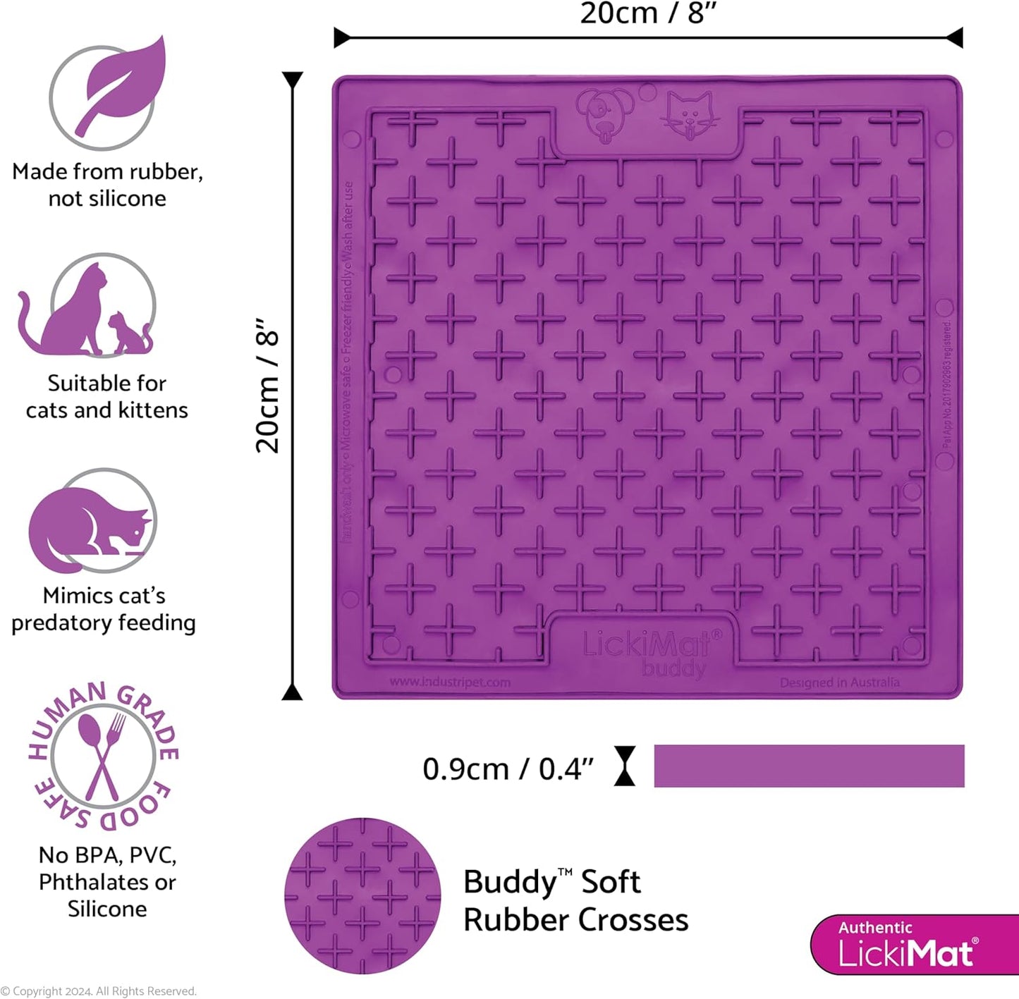LickiMat Classic Buddy, Cat Slow Feeder Lick Mat, Boredom Anxiety Reducer; Perfect for Food, Treats, Yogurt, or Peanut Butter. Fun Alternative to a Slow Feed Cat Bowl or Dish, Purple