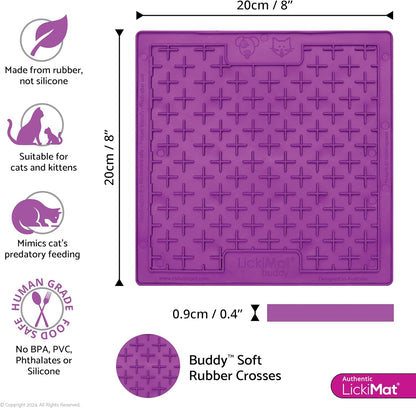 LickiMat Classic Buddy, Cat Slow Feeder Lick Mat, Boredom Anxiety Reducer; Perfect for Food, Treats, Yogurt, or Peanut Butter. Fun Alternative to a Slow Feed Cat Bowl or Dish, Purple