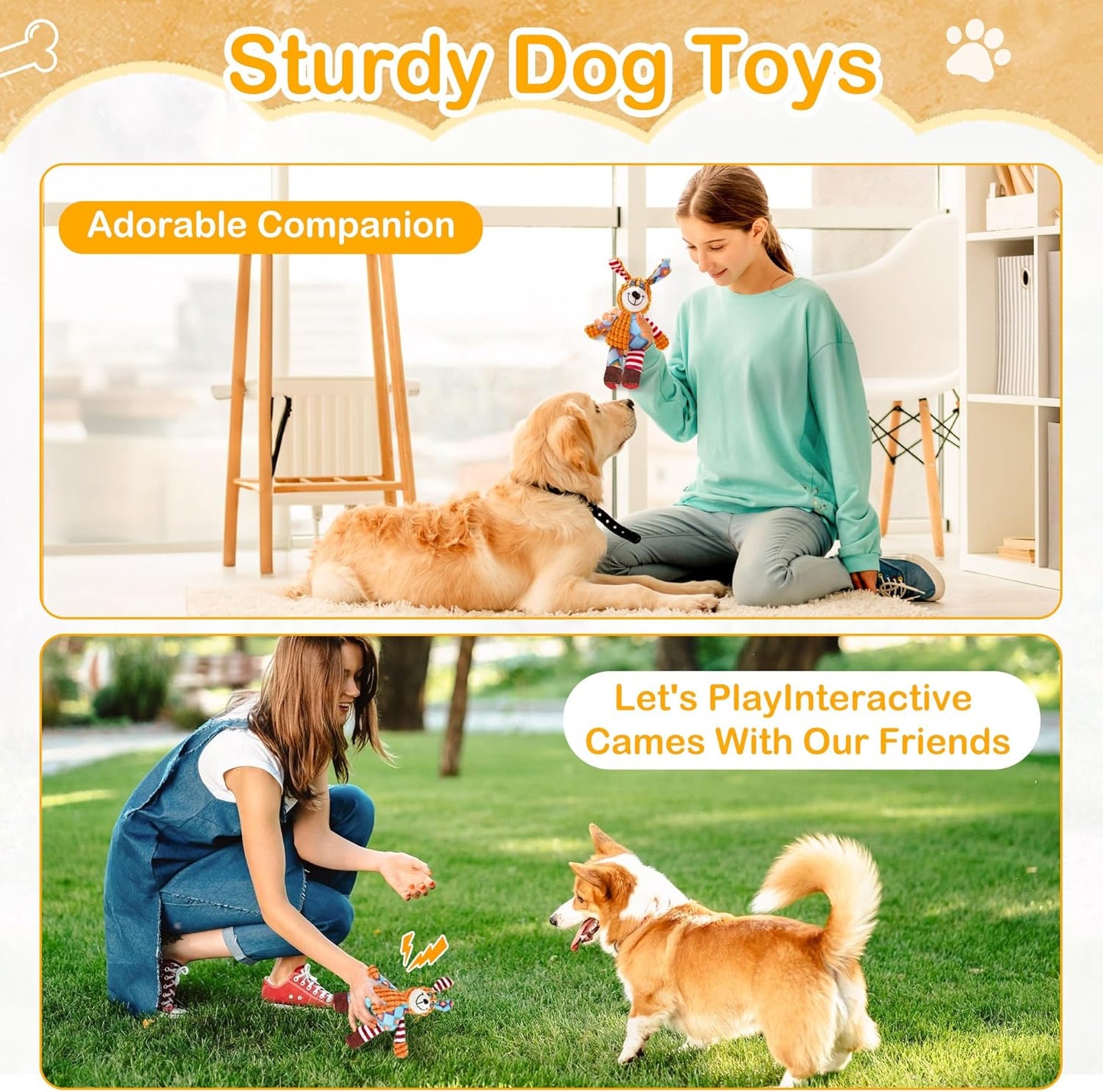 Squeak Dog Toys Stuffed Plush for Small & Medium Breeds - Soft Chew Fabric, Interactive Indoor/Outdoor Play, Perfect for Puppy Teething - Ideal Pet Gift, Dog