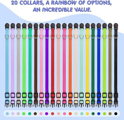 20 Pack Puppy Collars,Puppy Collars for Small Puppies Litter Safety Buckle Soft Nylon Whelping Collars Newborn Puppy Collars for Litter Puppies Collars(S)