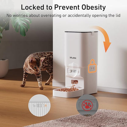 Automatic Cat Feeder, 7L/29 Cups Automatic Dog Feeder with Desiccant Bag, 1-6 Meals Ideal for 2-15mm Dry Food, Suitble for Multiple Pets, Dual Power Supply, Detachable Washable, White