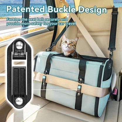 PETSFIT Cat Car Carrier for Small/Medium Cats Dogs, 18"x11"x11" Airline Approved Cat Carrier, with Patent Safety Buckles and Escape-Proof Zipper - Safeguarding Car Travel, Airplane, Vet, Outdoor