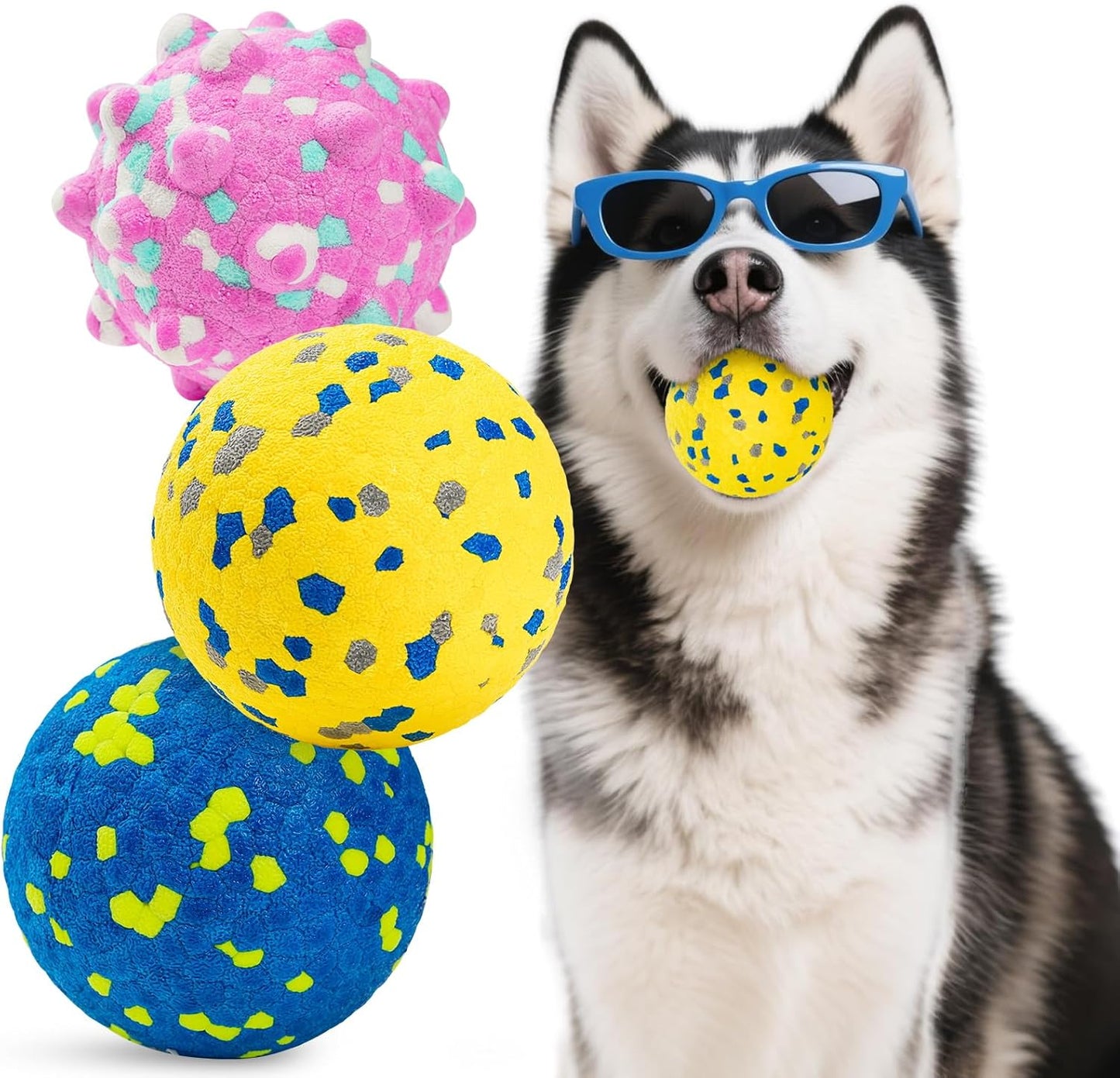 HIPPIH Dog Balls Interactive Tennis Balls for Dogs, Dog Toys for Aggressive Chewers, Tough Puppy Chew Toys for Teething, 3" Fetch Ball Water Toy for Small/Medium Breed, High Bouncy & Floating, 3 Pack