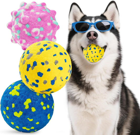 HIPPIH Dog Balls Interactive Tennis Balls for Dogs, Dog Toys for Aggressive Chewers, Tough Puppy Chew Toys for Teething, 3" Fetch Ball Water Toy for Small/Medium Breed, High Bouncy & Floating, 3 Pack