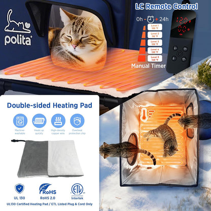 Rugged Heated Cat House for Outdoor Cats in Winter, Extremely Insulated & 100% Weatherproof, Elevated Feral Cat Shelter with Waterproof Eaves & Safe Escape Door for Stray & Barn Cats