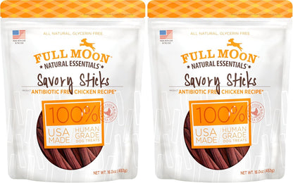 Full Moon All Natural Human Grade Dog Treats, Essential Chicken Savory Sticks, 16 Ounce (Pack of 2)