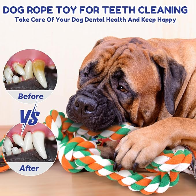 Dog Toys for Aggressive Chewers 2 Pack - Indestructible Natural Cotton Rope Toy, Tough Chew Toys for Medium/Large Breeds, Tug of War Dog Pull Rope Teeth Cleaning, Daily Companionship