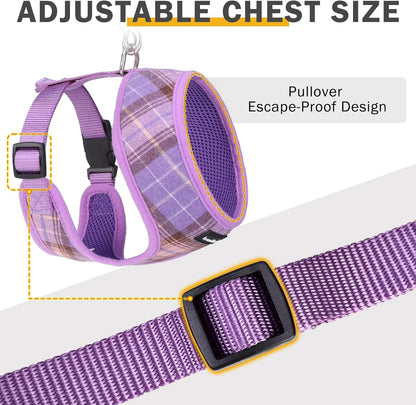 SCENEREAL Puppy Dog Harness with Leash Set for Small Medium Sized Dogs, Soft Mesh Step in Pet Harnesses and Leash, No Chock Plaid Adjustable No Pull Vest for Dogs Cats, Chihuahua,Bulldog (Purple S)