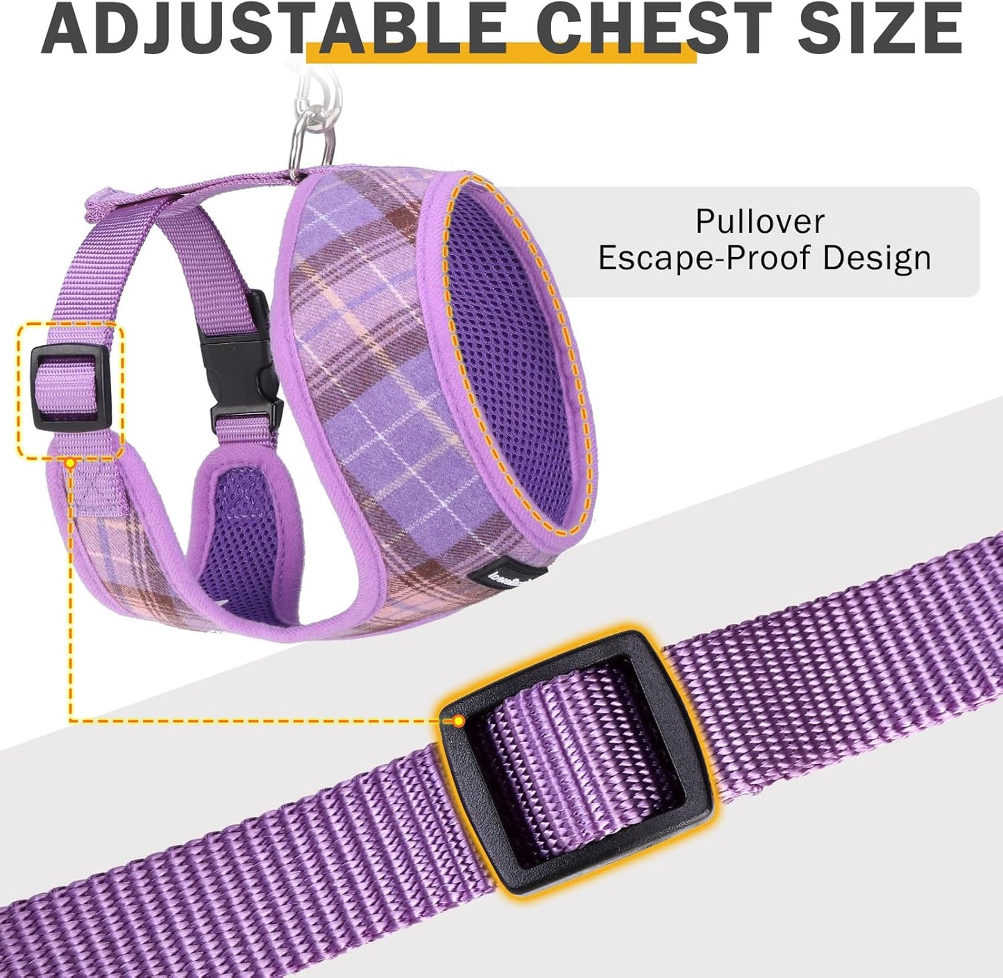 SCENEREAL Puppy Dog Harness with Leash Set for Small Medium Sized Dogs, Soft Mesh Step in Pet Harnesses and Leash, No Chock Plaid Adjustable No Pull Vest for Dogs Cats, Chihuahua,Bulldog (Purple M)