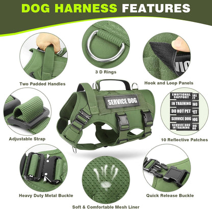 WINSEE Service Dog Vest Harness for Medium Dog, Tactical Working MOLLE Vest with 10 Pet Patches, No Pull Heavy Duty Harness for Training Walking